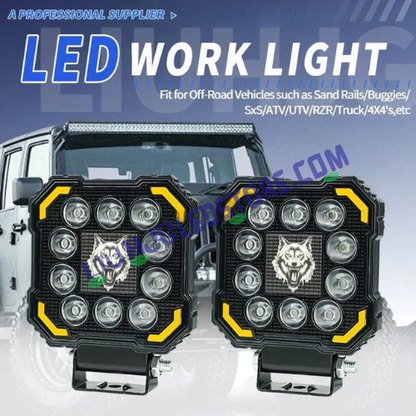 HJG Wolf 11 LED Square Fog Lights 60W with Red DRL & Flash Mode – Universal for Bikes & Cars (Set of 2)