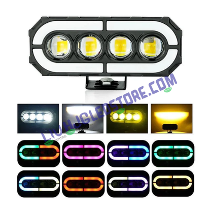 HJG 4-Lens RGB Ring Projector Fog Lights | 120W Set of 2 | White, Yellow and Warm White | Multi-Colour RGB DRL | for Bikes and Cars