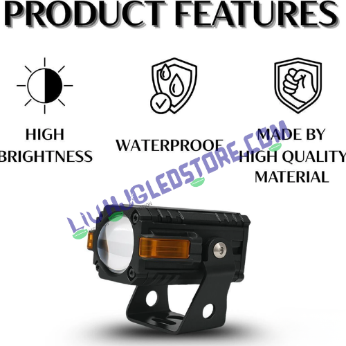 HJG S-83 Projector Fog Lights 80W with Hazard Indicator – Dual Color White/Yellow LED with Red Amber DRL (Set of 2, Universal Fit for Cars & Bikes)