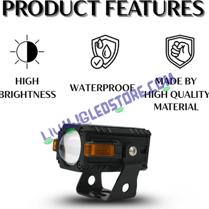 HJG S-83 Projector Fog Lights 80W with Hazard Indicator – Dual Color White/Yellow LED with Red Amber DRL (Set of 2, Universal Fit for Cars & Bikes)