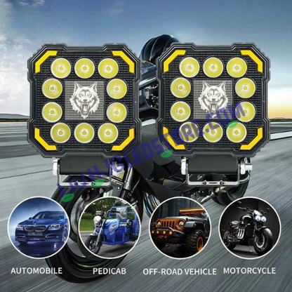 HJG Wolf 11 LED Square Fog Lights 60W with Red DRL & Flash Mode – Universal for Bikes & Cars (Set of 2)