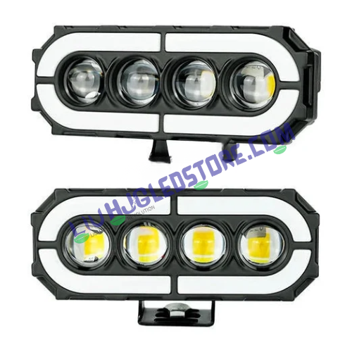 HJG 4-Lens RGB Ring Projector Fog Lights | 120W Set of 2 | White, Yellow and Warm White | Multi-Colour RGB DRL | for Bikes and Cars