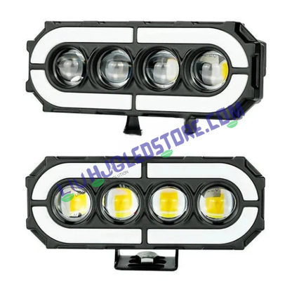 HJG 4-Lens RGB Ring Projector Fog Lights | 120W Set of 2 | White, Yellow and Warm White | Multi-Colour RGB DRL | for Bikes and Cars
