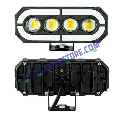 HJG 4-Lens RGB Ring Projector Fog Lights | 120W Set of 2 | White, Yellow and Warm White | Multi-Colour RGB DRL | for Bikes and Cars