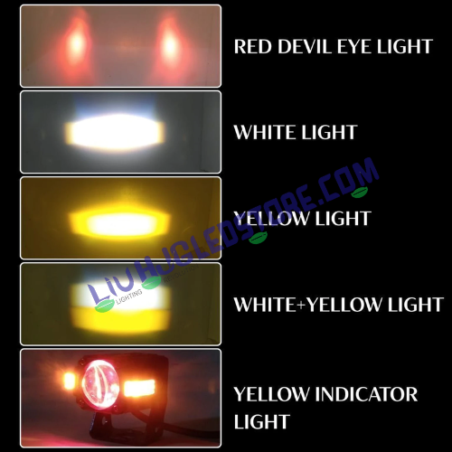 HJG S-83 Projector Fog Lights 80W with Hazard Indicator – Dual Color White/Yellow LED with Red Amber DRL (Set of 2, Universal Fit for Cars & Bikes)
