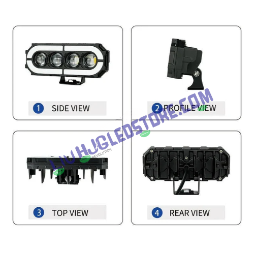 HJG 4-Lens RGB Ring Projector Fog Lights | 120W Set of 2 | White, Yellow and Warm White | Multi-Colour RGB DRL | for Bikes and Cars