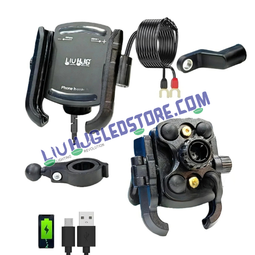 HJG Pro 7579 Type-C Anti-Vibration Bike Mobile Holder | Shockproof Jaw Grip Phone Mount with USB-C Charger & Damper | 360° Adjustable Anti-Theft Motorcycle Phone Holder | 4.7–7.2 Inch | Universal Fit