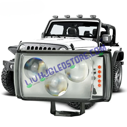 HJG 3 LED Projector Fog Light Bar with Triangular Lens & Red-Blue Strobe – High-Power Auxiliary Light for Bikes & Cars (Single Piece)