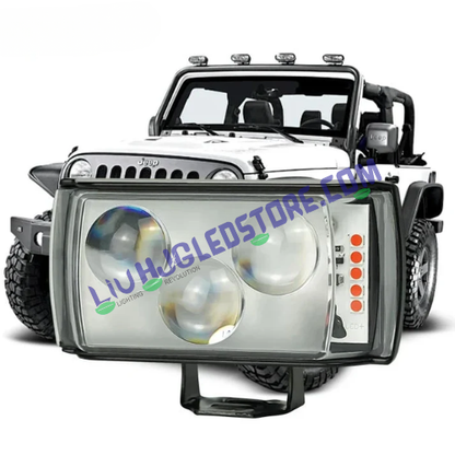 HJG 3 LED Projector Fog Light Bar with Triangular Lens & Red-Blue Strobe – High-Power Auxiliary Light for Bikes & Cars (Single Piece)