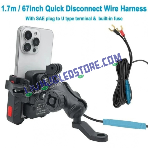 HJG Pro 7579 Type-C Anti-Vibration Bike Mobile Holder | Shockproof Jaw Grip Phone Mount with USB-C Charger & Damper | 360° Adjustable Anti-Theft Motorcycle Phone Holder | 4.7–7.2 Inch | Universal Fit