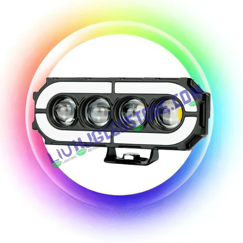 HJG 4 Lens RGB Ring 60W LED Fog Light (Single Unit) – Projector Fog Lamp with White/Yellow Beam & Multi-Color RGB DRL for Cars & Bikes