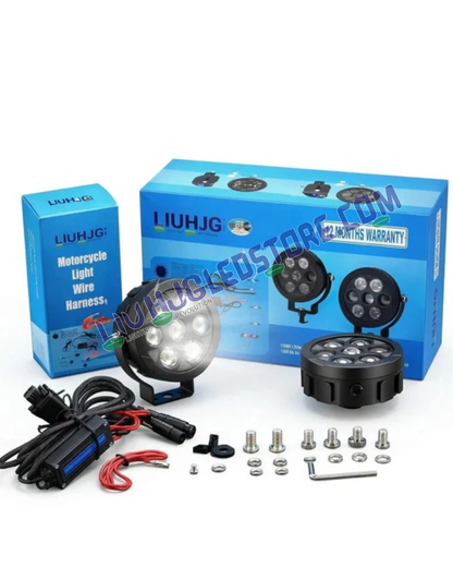 HJG HP111 140W 7-LED Projector Fog Light Kit with Dimmer Control – Tri-Color Auxiliary Lights with DRL & Wiring Harness for Bikes & Cars