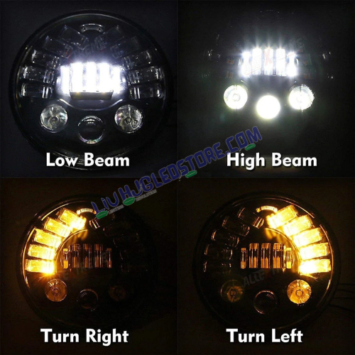 HJG 7-Inch Round LED Headlight with Hi/Low Beam & Integrated Turn Signals for Royal Enfield Bullet and Mahindra Thar