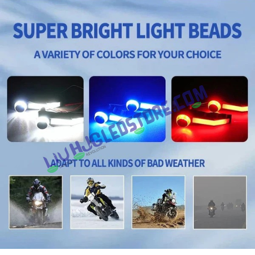 HJG Motorcycle Knuckle Guards with LED Handle Lights – White/Blue/Red DRL Modes & Sequential Yellow Indicators, Universal Hand Protection for All Bikes