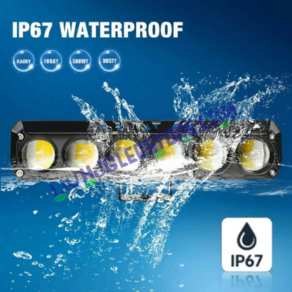 HJG 5 Lens 60W Projector Fog Light with Red & Blue Flash DRL – Multi-Color LED (White/Yellow/Warm White) for Cars & Bikes (Single Unit)