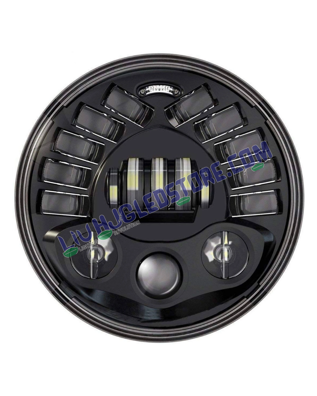 HJG 7-Inch Round LED Headlight with Hi/Low Beam & Integrated Turn Signals for Royal Enfield Bullet and Mahindra Thar