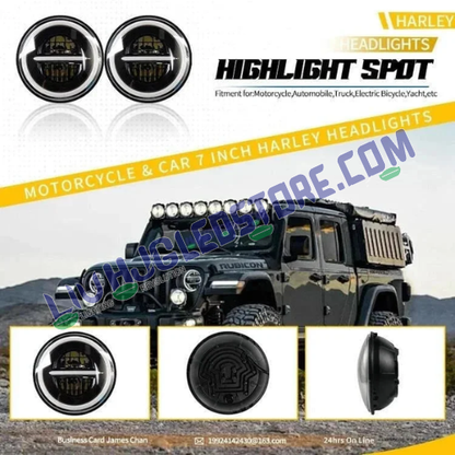 HJG 7-Inch Round LED Headlight with Dual Color Halo (White/Yellow) – Universal Motorcycle & Car Headlamp for Royal Enfield, Jeep & Harley Davidson (Minus Design)