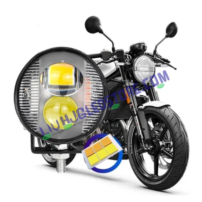 HJG Dual LED Round Fog Light with Red & Blue Strobe Flash – White/Yellow Beam for Bikes & Cars (Single Piece)