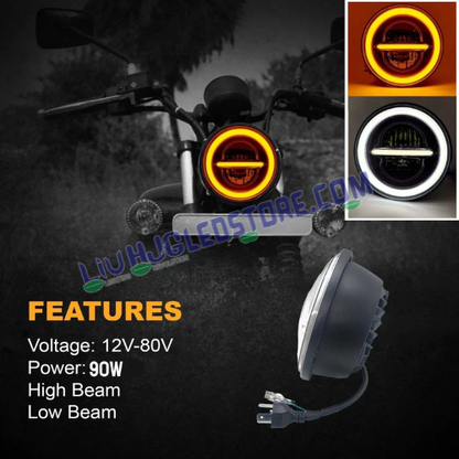HJG Genuine 5.75 Inch Minus with Ring LED Headlight with Spotless and Bright DRL Fits in Harley Davidson, Jeep, Bajaj Avenger 5.75" (12V-80V DC 75W)