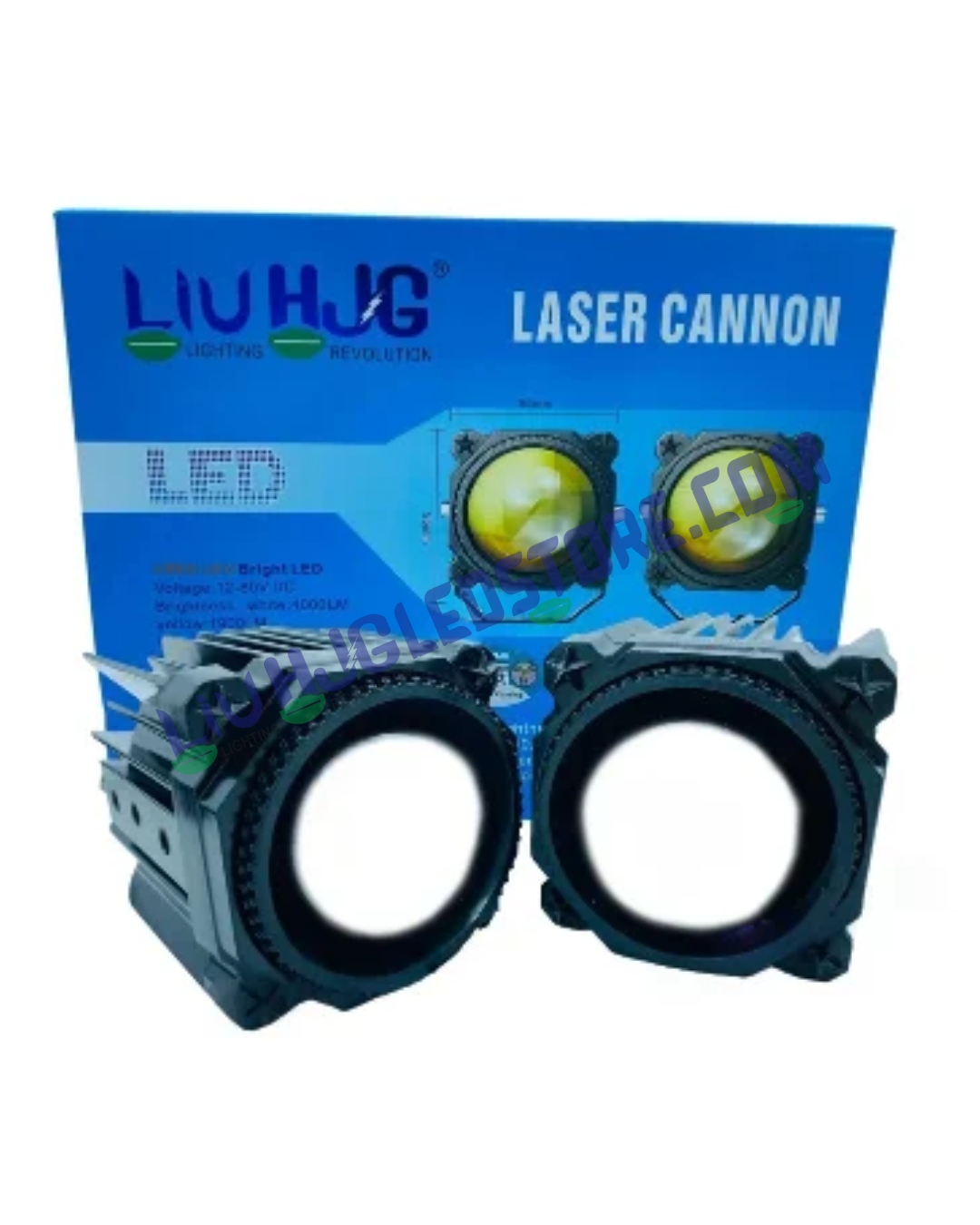 HJG Laser Cannon 80W Projector Fog Lights with Long-Range Laser Beam (500m High Beam / 300m Low Beam) – Dual Color White & Yellow for Cars & Bikes (Set of 2)