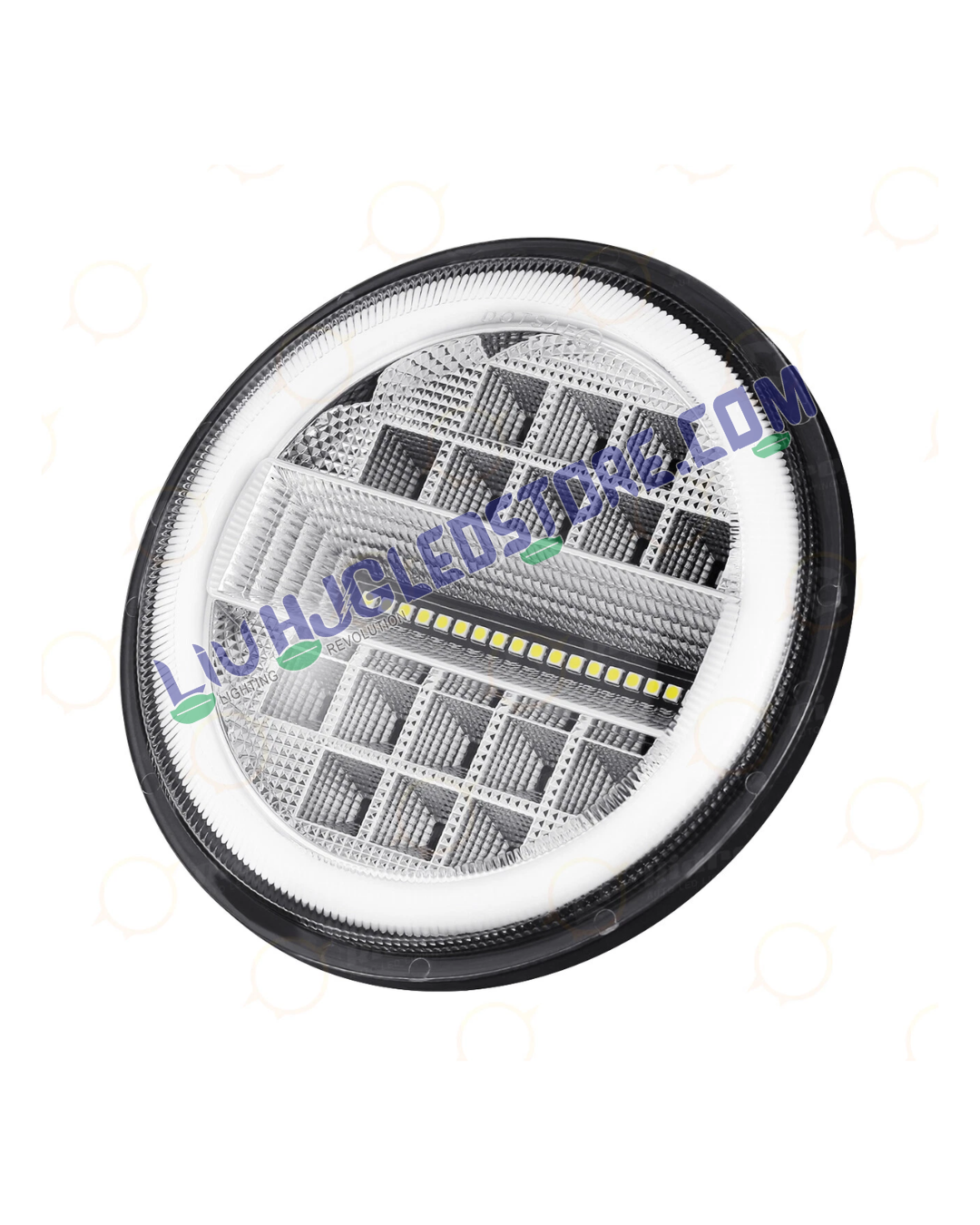 HJG 7-Inch Diamond Style 75W LED Headlight | White and Amber Dual Halo DRL | H4 3-Pin | Royal Enfield, Thar, Jeep and Harley Davidson