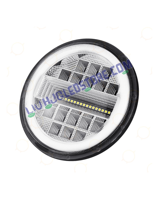 HJG 7-Inch Diamond Style 75W LED Headlight | White and Amber Dual Halo DRL | H4 3-Pin | Royal Enfield, Thar, Jeep and Harley Davidson