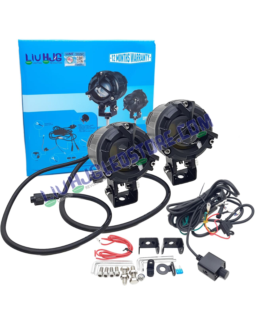 HJG Mercedes Y Lens 90W LED Fog Light Kit with Dimmer Controller – Dual Color White/Yellow, Adjustable Brightness, Universal for Cars & Bikes
