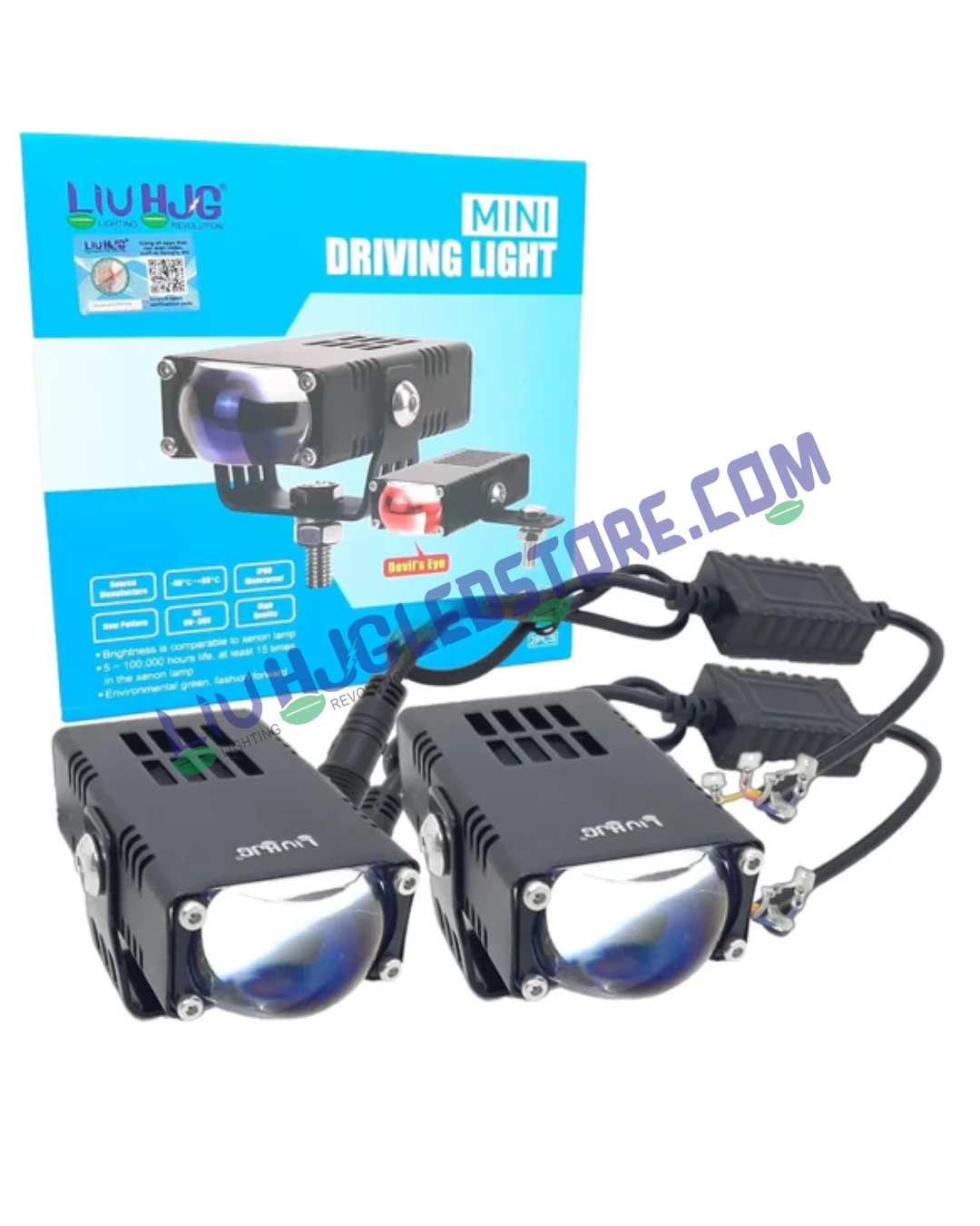 HJG Original Waymaker V4 Dual-Color LED Fog Lights with Red Devil Eye & Canbus Wiring – Mini Drive for Cars & Motorcycles (Set of 2)