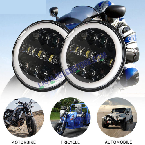 HJG 7-Inch Black Round LED Headlight 231045-2 | 60W Hi and Low Beam | DRL | H4 3-Pin | Royal Enfield Classic 350, Himalayan and Thar
