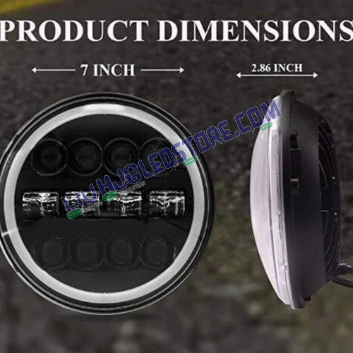 HJG 7-Inch Round 12 LED White Headlight (75W, 12V–80V) – Compatible with Royal Enfield, Jeep & Harley Davidson