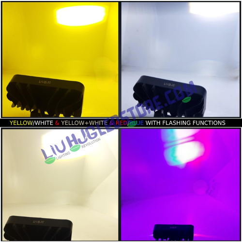 HJG 8 LED Multi-Mode Fog Light with Red & Blue Flash DRL – Dual Color (White/Yellow) with 5 Lighting Modes, Universal for Cars & Bikes