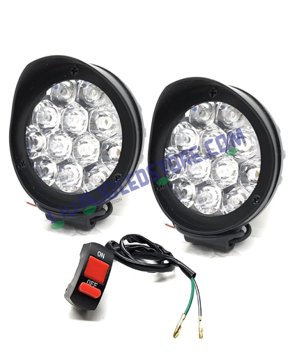 HJG 12 LED Cap Fog Lights for Bikes & Cars – 27W High-Intensity White Beam with Switch (Set of 2)