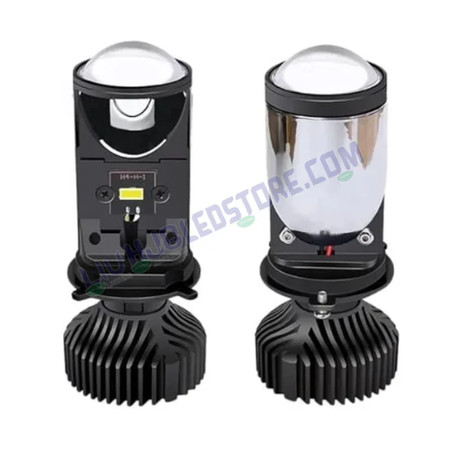 HJG Y6 H4 LED Mini Projector Headlight Bulb Set (2 Pieces) – 100W Hi/Lo Beam Conversion Kit with Cooling Fan, 7000LM White Light for Cars & Motorcycles (12V/24V)