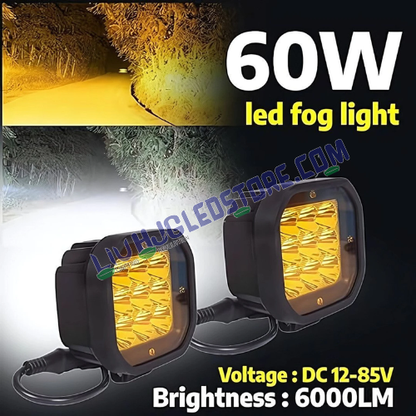 HJG 9-LED 70W Dual Color CREE Fog Light Set (Yellow/White) with Wiring Harness & Yellow Filter Cap – Universal for Bikes, Cars & Jeeps