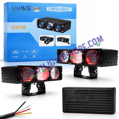 LIU HJG 200W 3-Lens Ultra Bright LED Fog Light Pair – White, Yellow & Red Devil Eye, 12V–80V