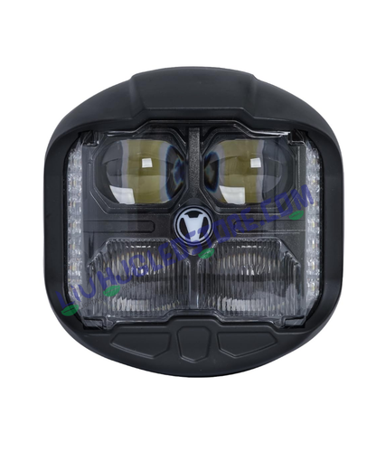 HJG GodsEye 4 LED 120W 7-Inch Off-Road Headlight with Red DRL – Multi-Mode LED Fog & Spot Light for Bikes, Jeeps & Cars (Single Unit)