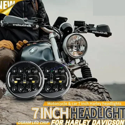 HJG 7-Inch 90W LED Headlight with Dual-Color Halo (Yellow & White) – Round Universal Fit for Royal Enfield, Jeep & Harley Davidson (King Kong Edition)