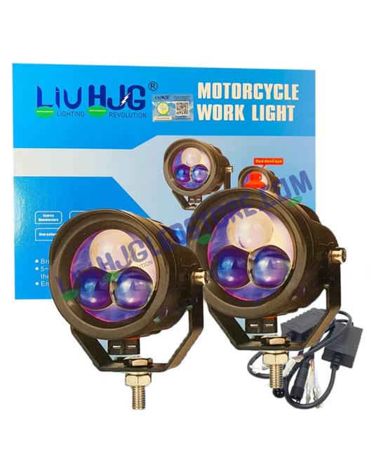 HJG 3 LED Triple Lens Projector Fog Lights 120W with Power Adaptor – Dual Color White/Yellow Universal for Cars & Bikes (Set of 2)