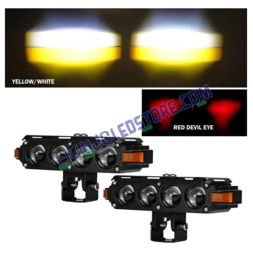 HJG Hazard Series 4 Lens 160W LED Fog Light with DRL & Wiring Kit – Quad Lens Projector Fog Lamps White/Yellow (Universal for Cars & Bikes)