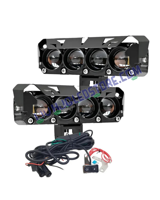HJG Future Eyes 4-Lens 120W Mega Drive LED Fog Light Set | Dual Color White/Yellow, Multi-Mode, Remote Wiring Harness, High Power Auxiliary Lights for Bike, Car, Thar & Jeep (Pack of 2)