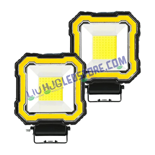 HJG 60W Single LED Square Fog Lights | Red DRL Flash Mode | White LED for Bikes, Cars (Set of 2)