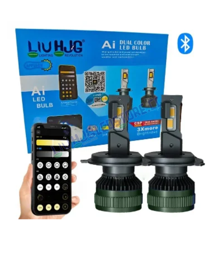 HJG AI 9005/HB3 200W LED Headlight Bulbs with App Control – 25000LM Adjustable Color & Brightness (White/Yellow/Warm White), 12V/24V, Pack of 2