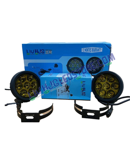 HJG 7 LED 140W Fog Light Set | High-Power White Beam with Yellow Covers, Auxiliary Lamps, Wiring Harness Kit for Bikes & Cars (Pack of 2)