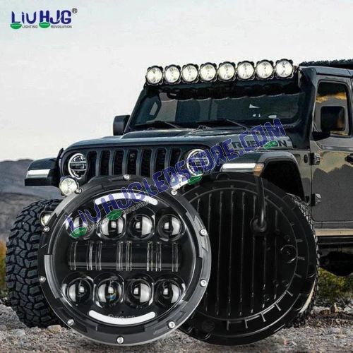 HJG 7-Inch LED Headlight with Halo Ring for Land Rover Defender & Royal Enfield/Thar – Model 231053