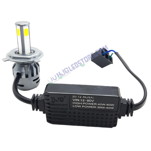 HJG M6 Mini Original H4 80W LED Headlight Bulb for Motorcycles & Cars – Dual Beam (High/Low) White Light with 6-Side Chip, AC/DC Compatible