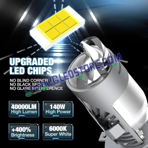 HJG RTD Lens H4 100W Dual Projector LED Headlight Bulbs | 10,000LM Pair, White Hi/Lo Beam & Red Devil DRL | CSP LED Chips, Cooling Fan, IP68 | H4 Plug & Play | 12–80V DC | Car, Bike & SUV | Pack of 2