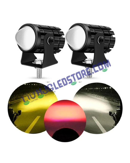HJG Mini Devil LED Spot Fog Lights with Red DRL – White & Yellow Beam, 20W Driving Spotlight for Cars & Motorcycles (Pack of 2)