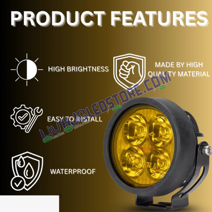 HJG 4 LED 80W Round CREE Fog Light Set | White Beam with Yellow Cover, Wiring Harness Kit, High Power LED Fog Lamps for Motorcycles, Cars & SUVs (Pack of 2)