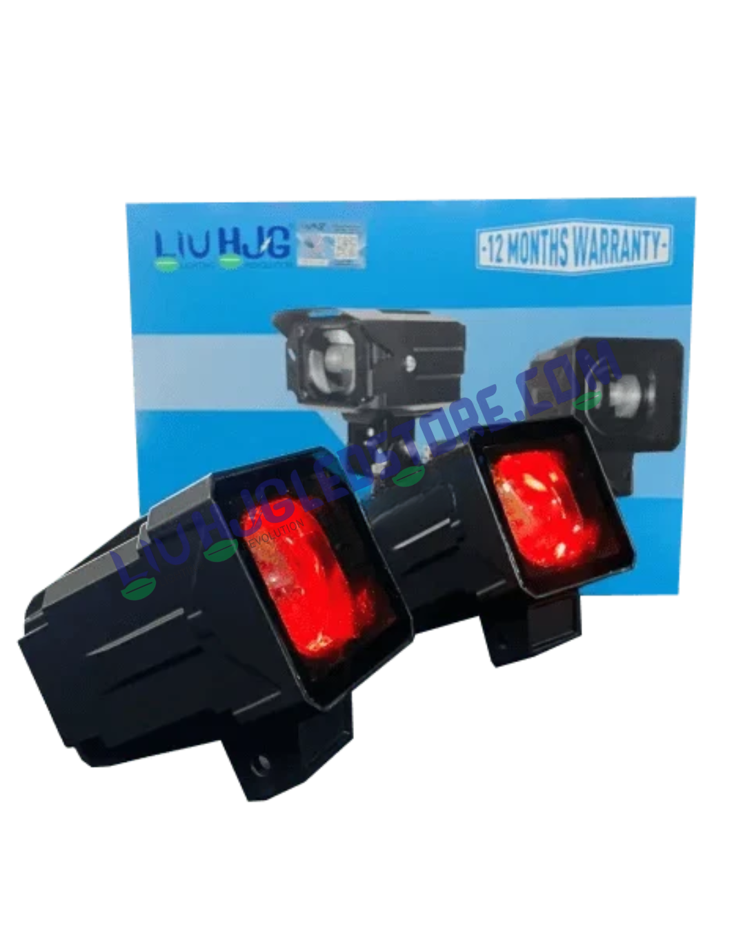 HJG 200W Square Laser Projector Fog Lights with Red Devil DRL – Dual Beam Red/White MEGA DRIVE for Bikes, Cars, SUVs & Jeeps (Set of 2)