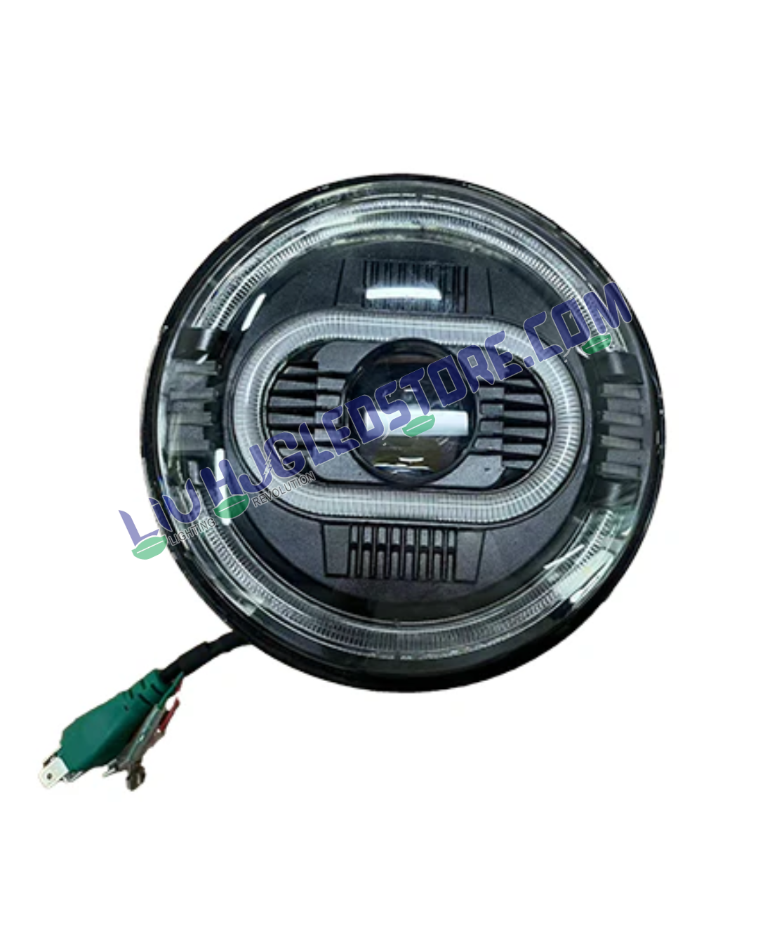 HJG 7-Inch Oval Ring Projector LED Headlight C-216 (90W) – Ultra-Wide Beam, White/Yellow DRL, Compatible with Royal Enfield, Jeep, Thar & Gypsy